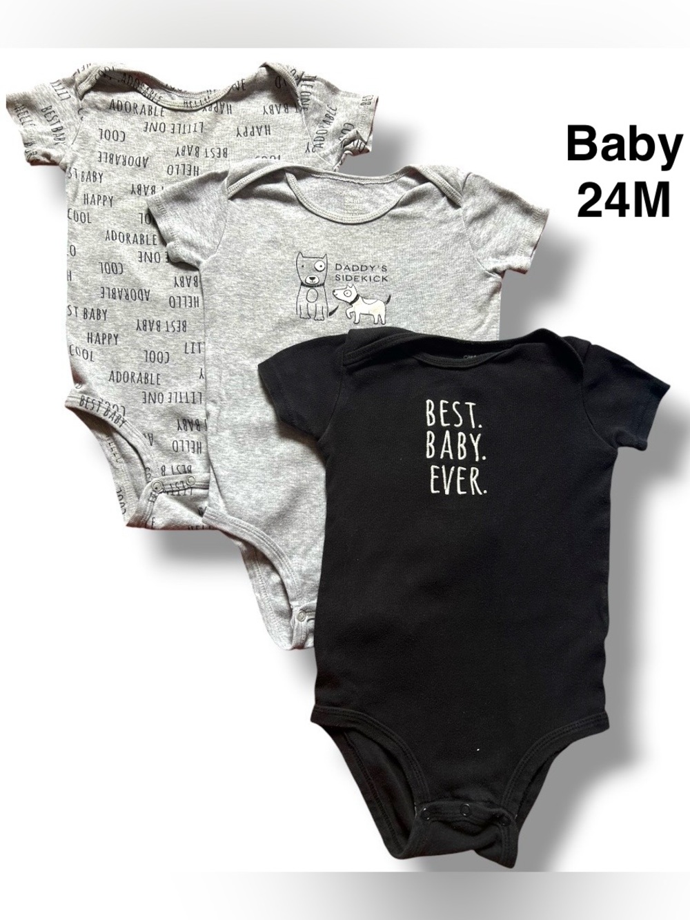 3-Pack Baby Short Sleeve Onesies - Gray & Black Graphic Set. Unisex